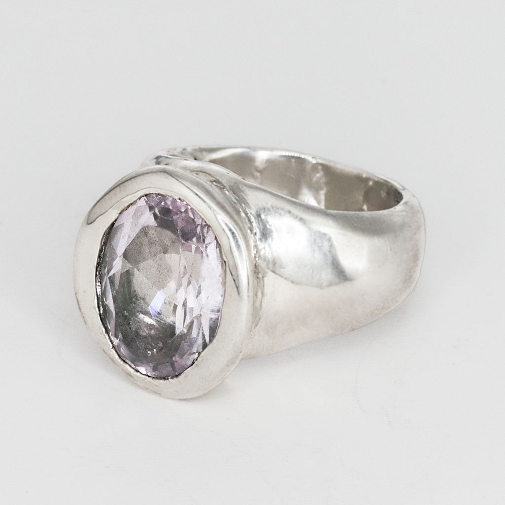 pink amethyst chunky ring on neutral background