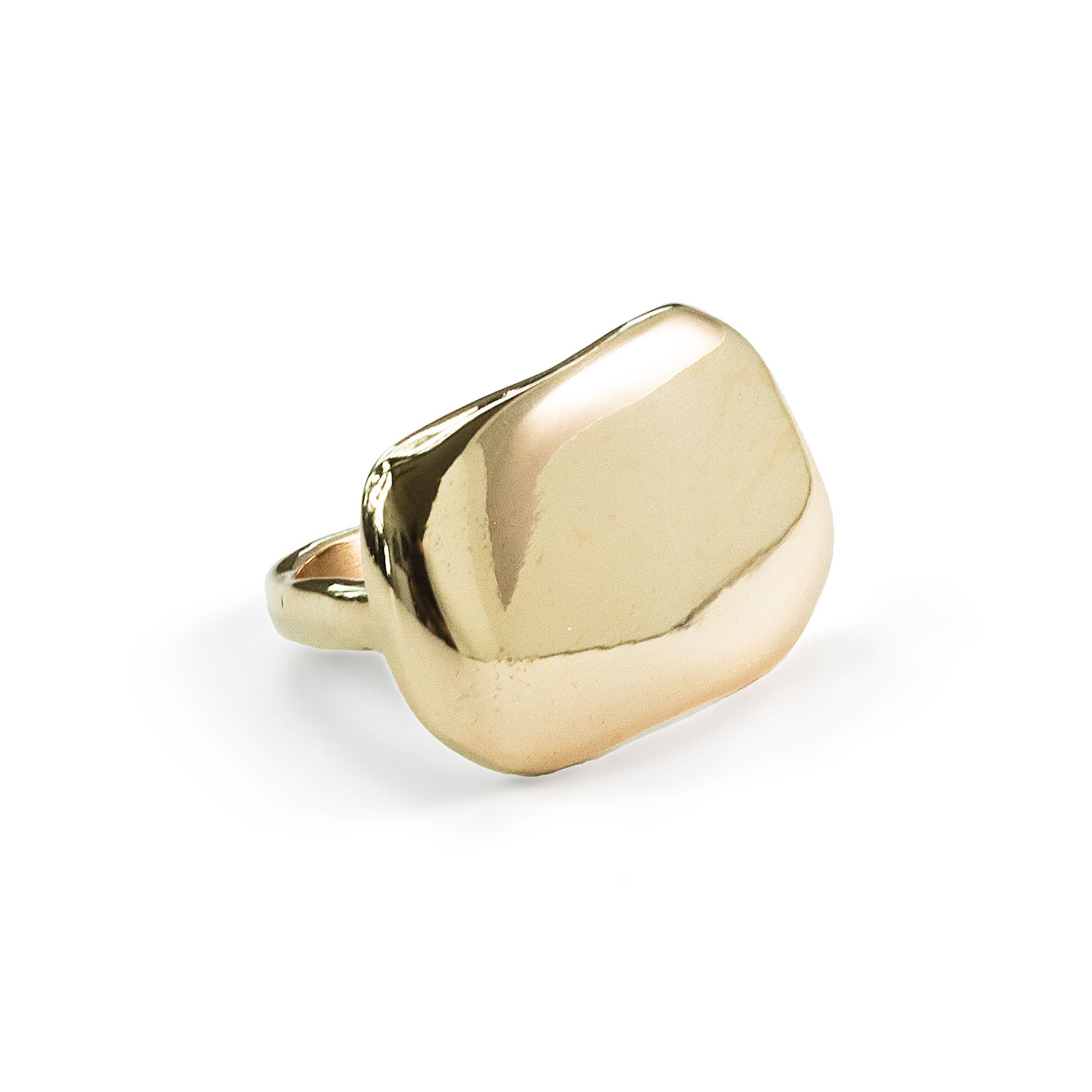 organic flat top gold statement ring on white background