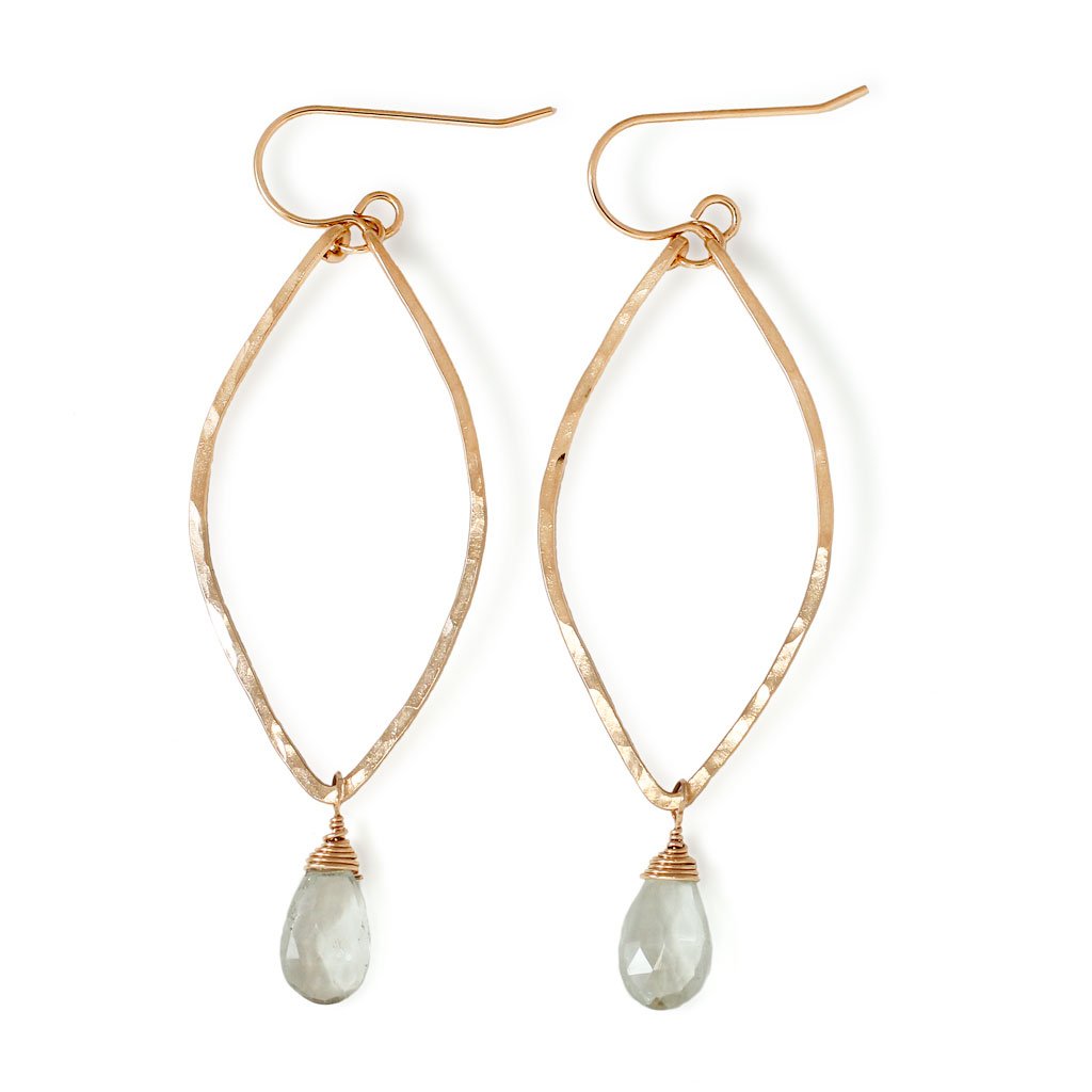green amethyst and gold leaf shaped earrings by delia langan jewelry