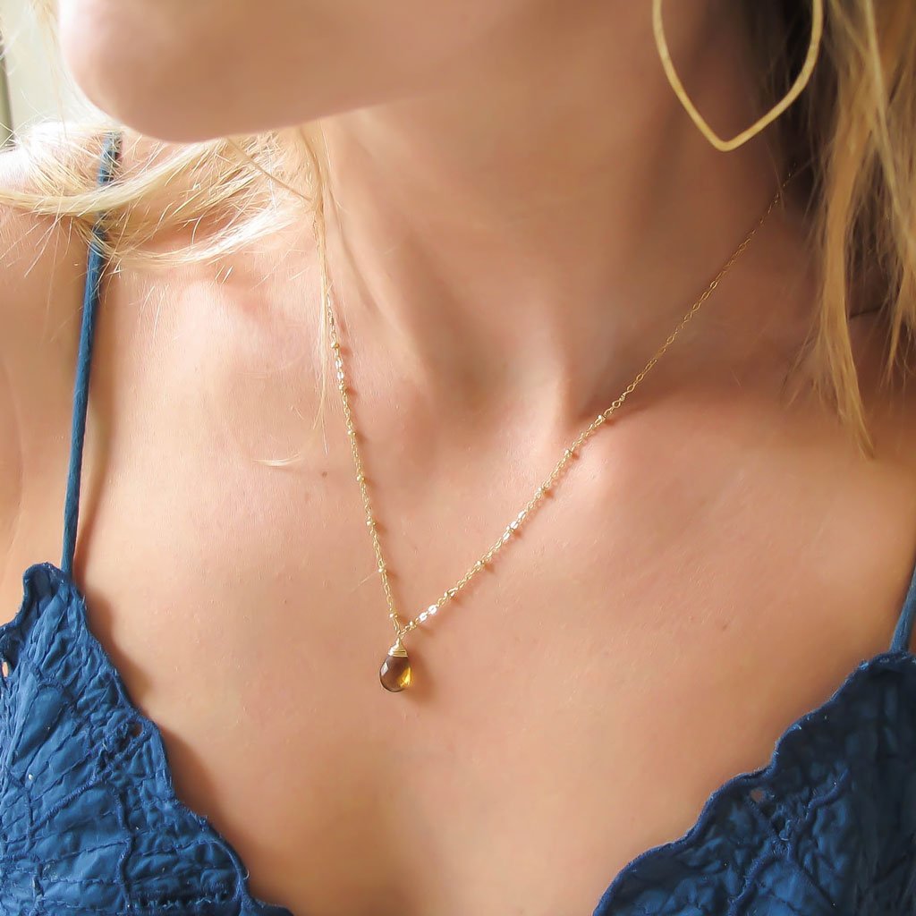 beer quartz and gold delicate chain pendant