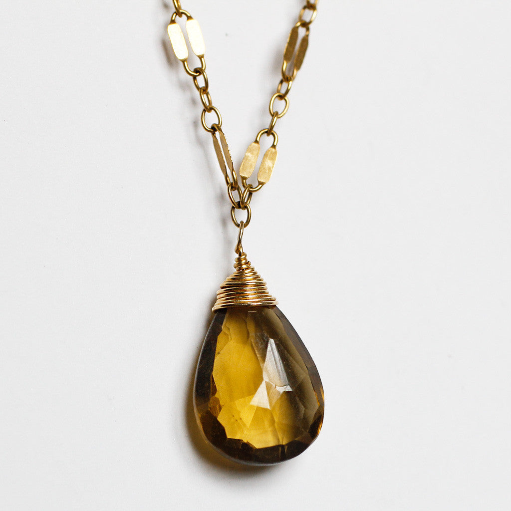 closeup of beer quartz / whiskey quartz briolette