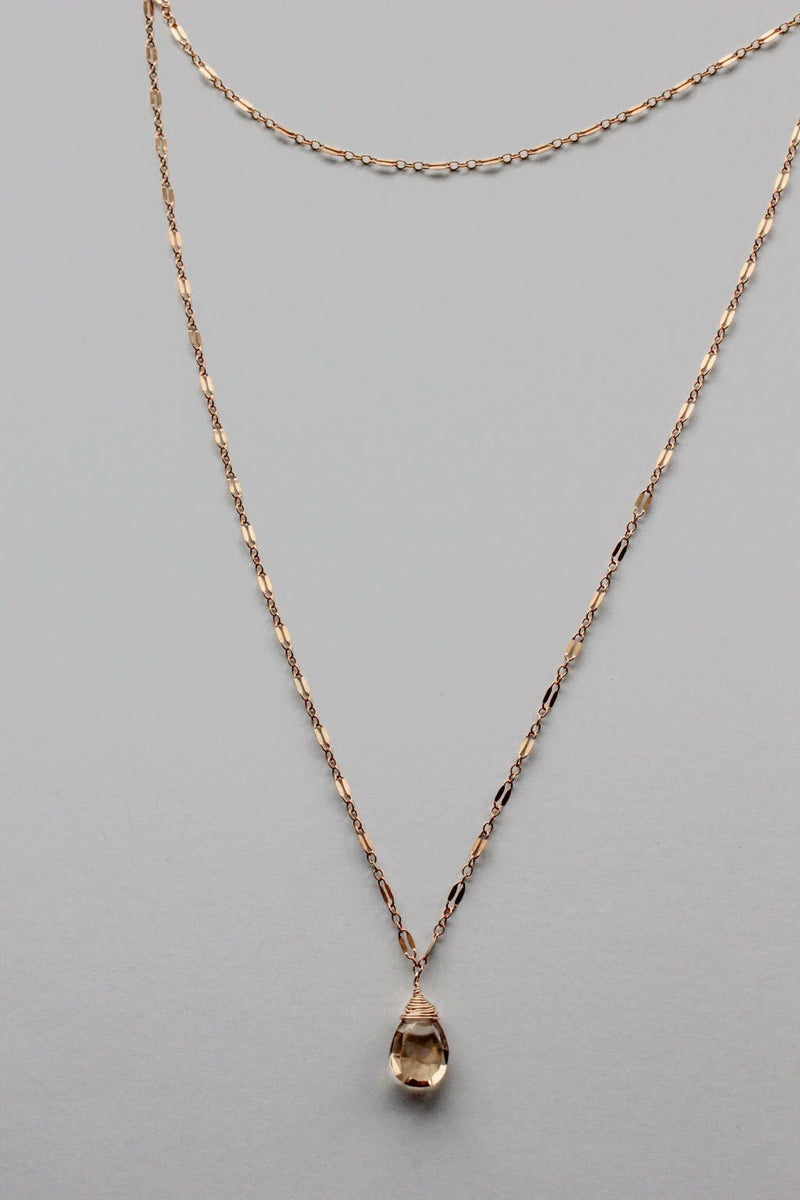 champagne quartz wrap necklace on 14k gold filled chain handmade by delia langan jewelry