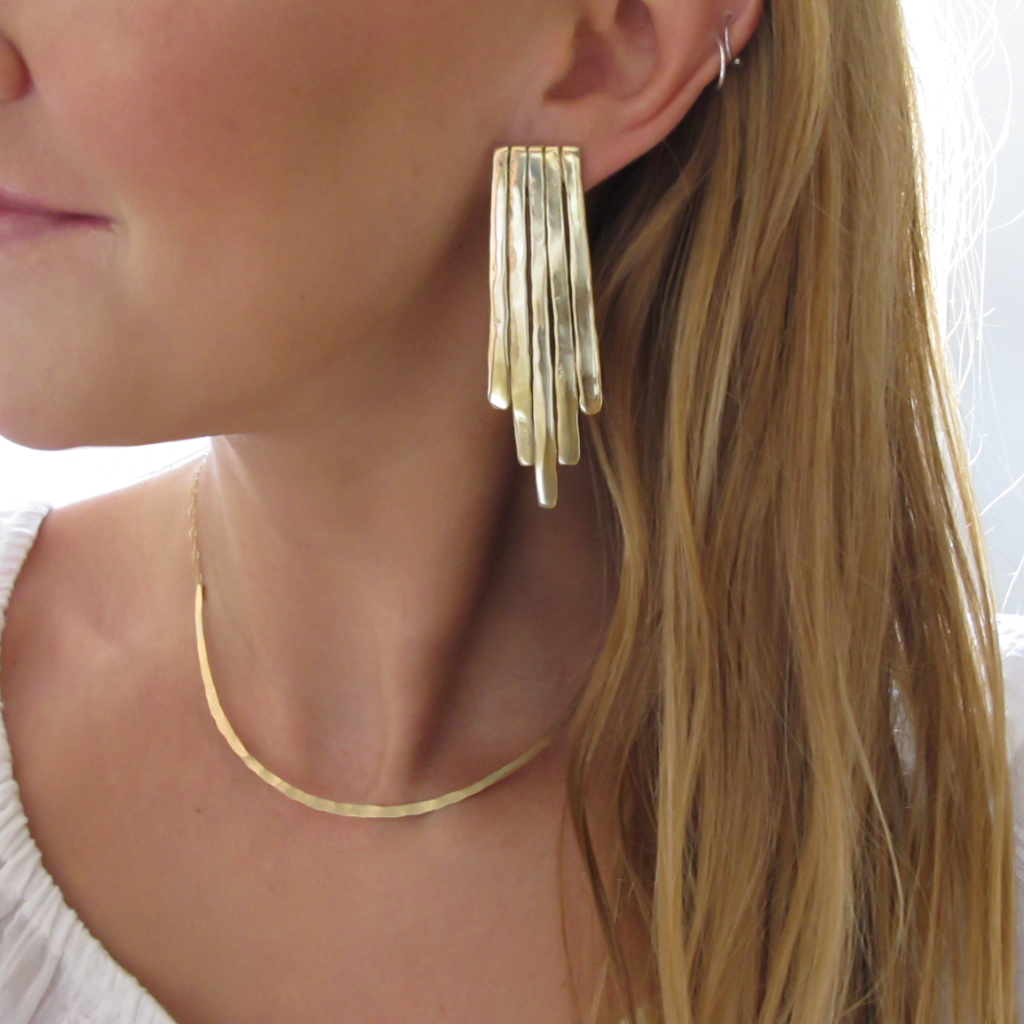 empire earrings statement earrings large drop post earrings handmade by delia langan jewelry in williamsburg brooklyn