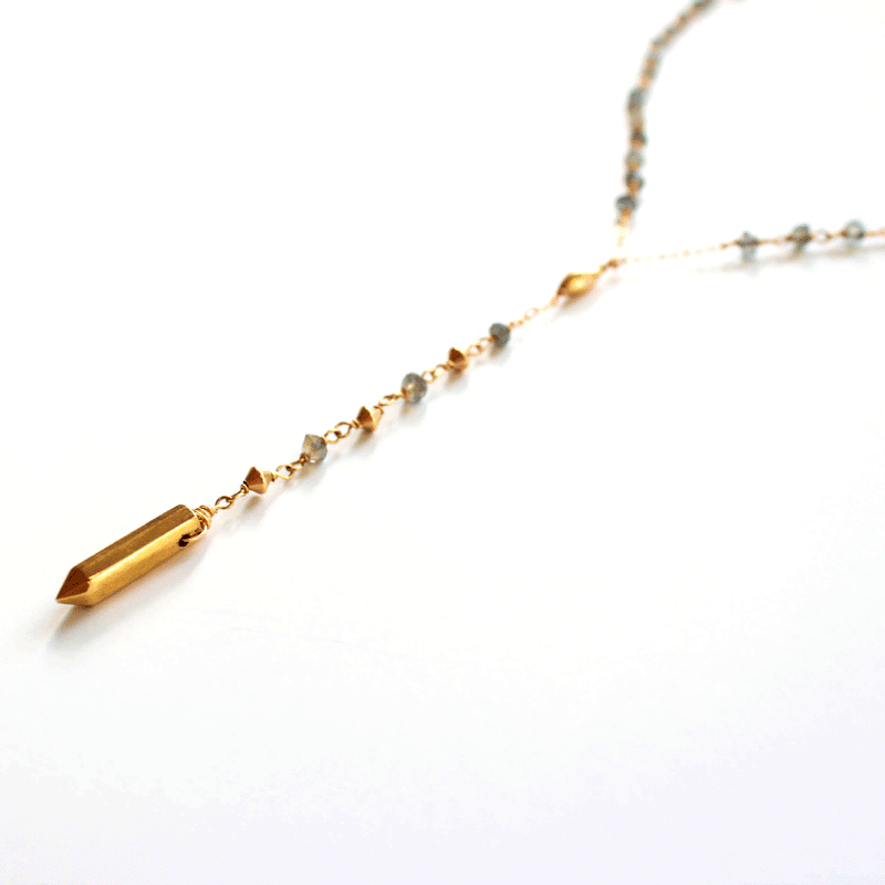 beaded labradorite and gold y necklace