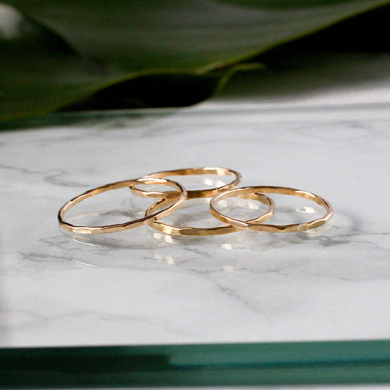 thin gold stacking rings by delia langan jewelry