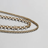 closeup of two different sized gold rolo chains