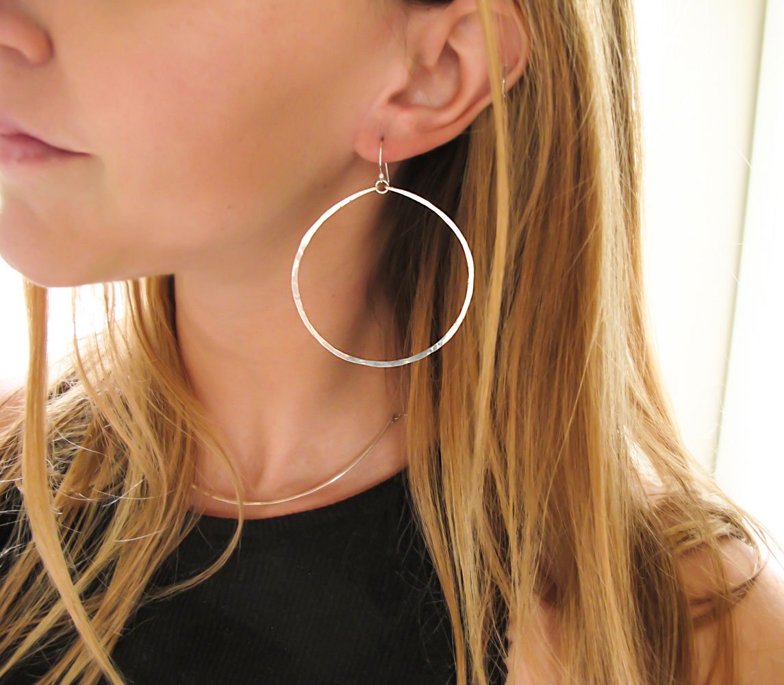 large round silver dangle hoop earrings