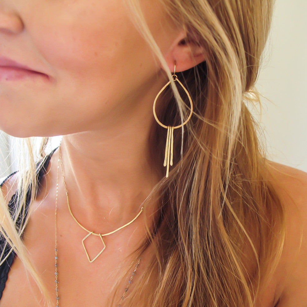 small teardrop fringe earrings in gold by delia langan jewelry