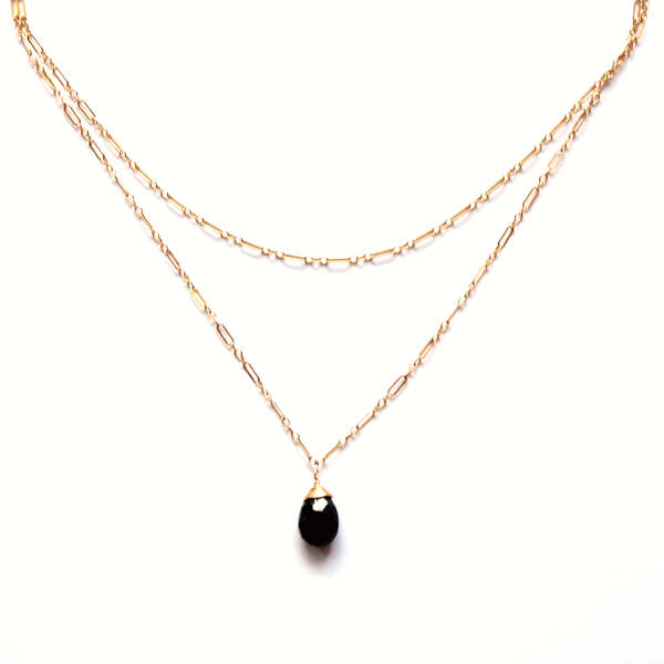black spinel choker wrap necklace on gold chain