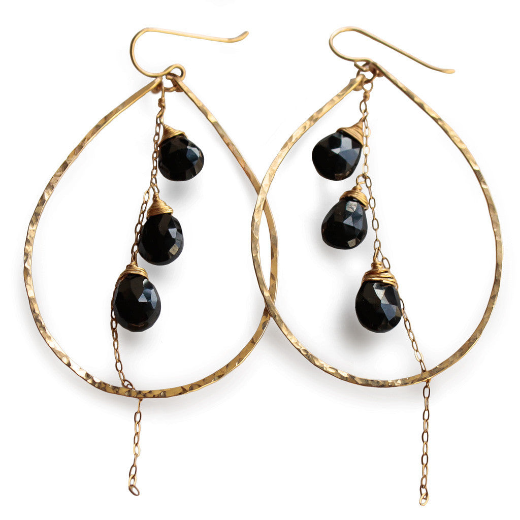 black spinel and gold earrings by delia langan jewelry