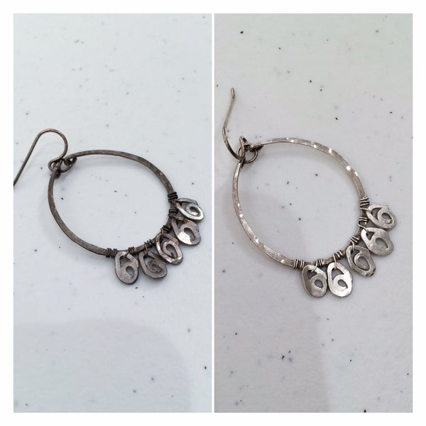 before and after cleaning silver jewelry before and after photo of jewelry that has been cleaned