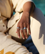 hand with chunk silver stacking rings