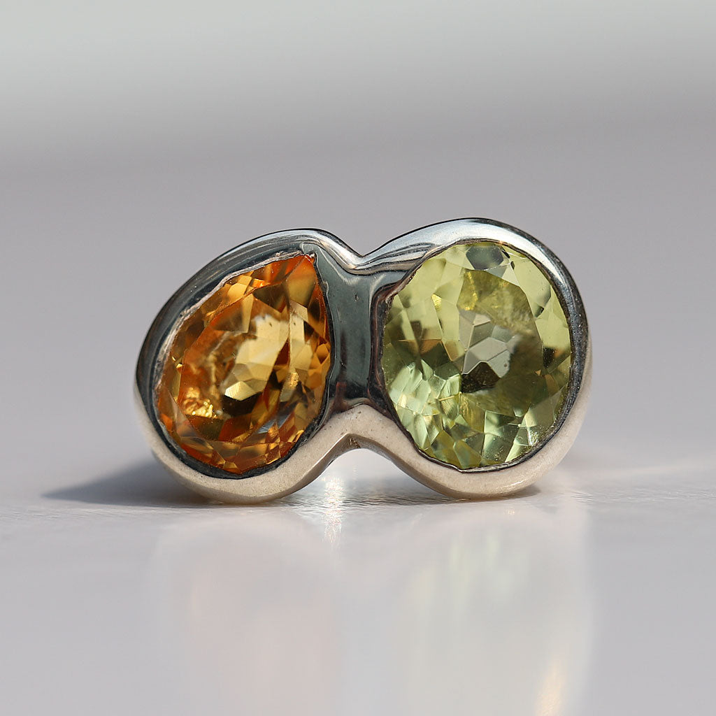 Lemon & Golden Citrine Oval and Pear Shaped Toi et Moi Ring