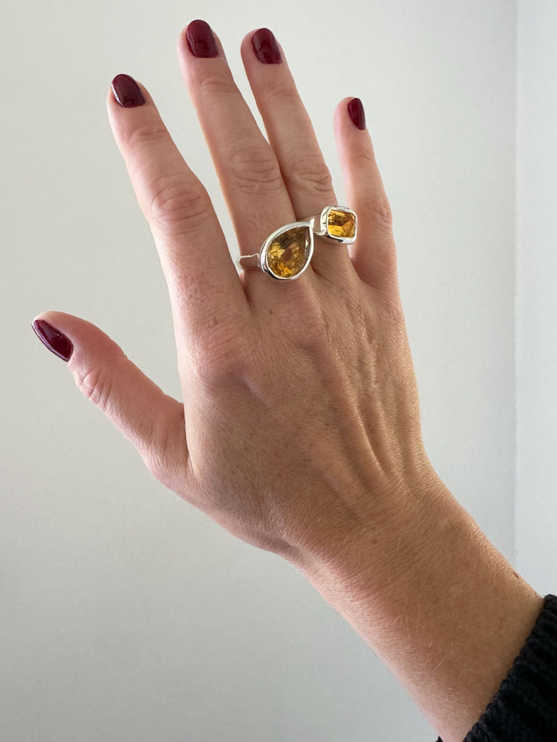 Tilted Pear Citrine Gemstone Ring