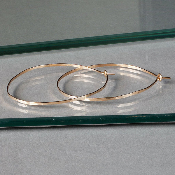 flat hammered gold hoop earrings by delia langan jewelry