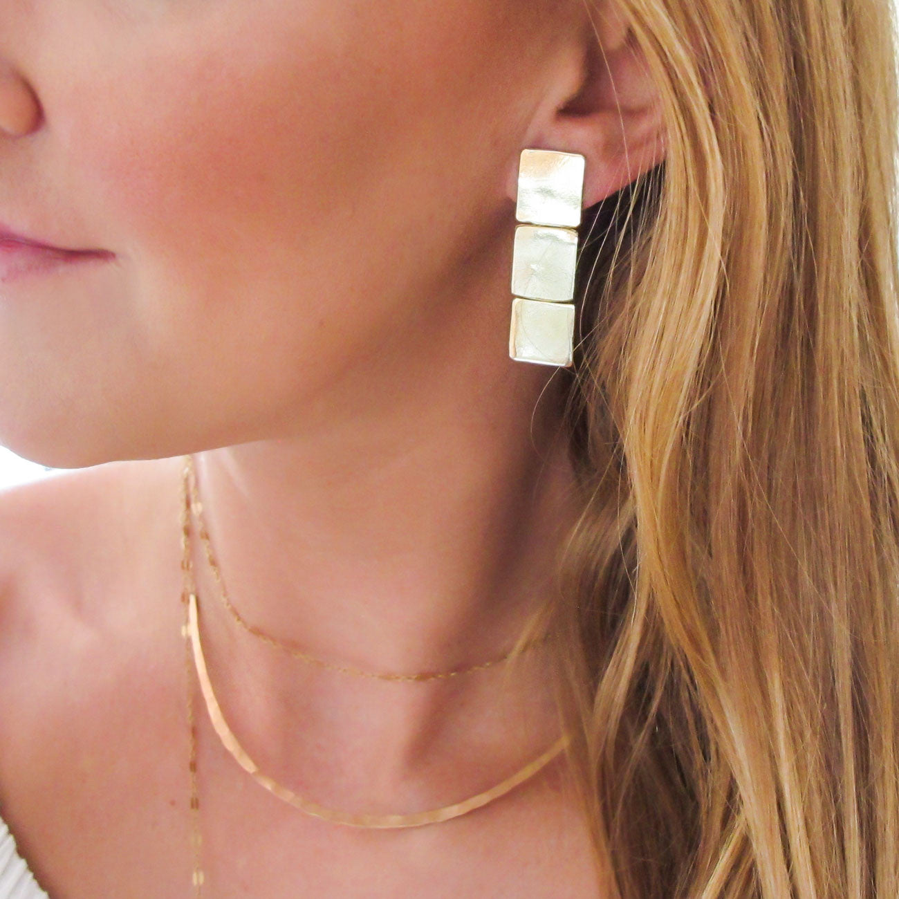 Geometric Gold or Silver Post Earrings Handmade Jewelry by Delia Langan Jewelry Williamsburg Brooklyn
