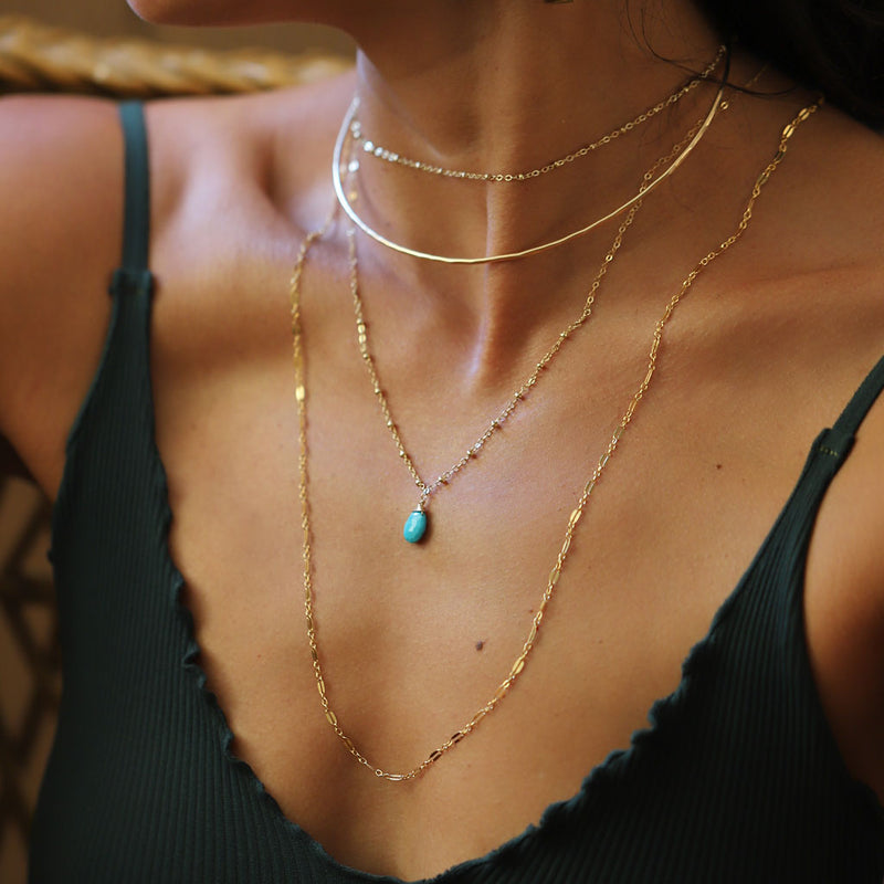 Sterling silver choker, Dainty Turquoise and satellite chain necklace–  annikabella