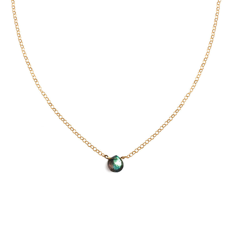 dainty labradorite pendant on delicate gold chain