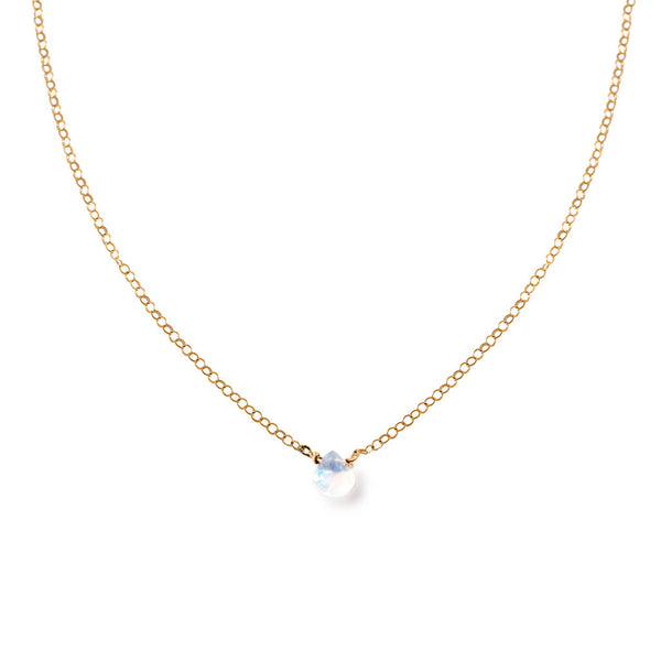 14k gold filled moonstone short gemstone necklace on a white surface