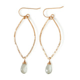 green amethyst and gold leaf shaped earrings by delia langan jewelry