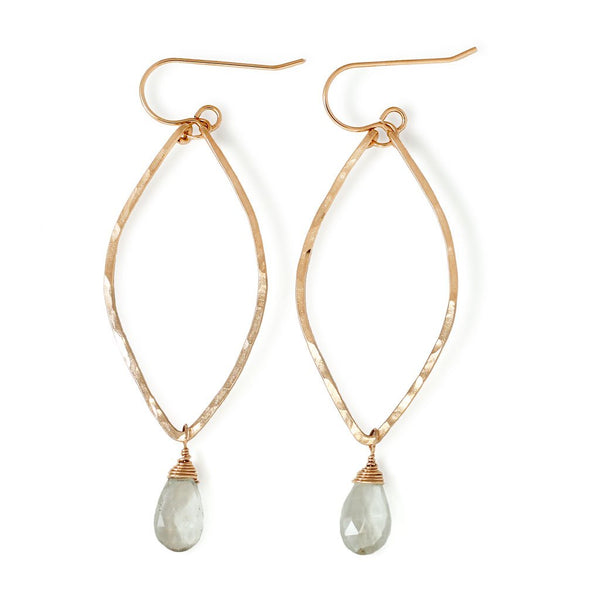 green amethyst and gold leaf shaped earrings by delia langan jewelry