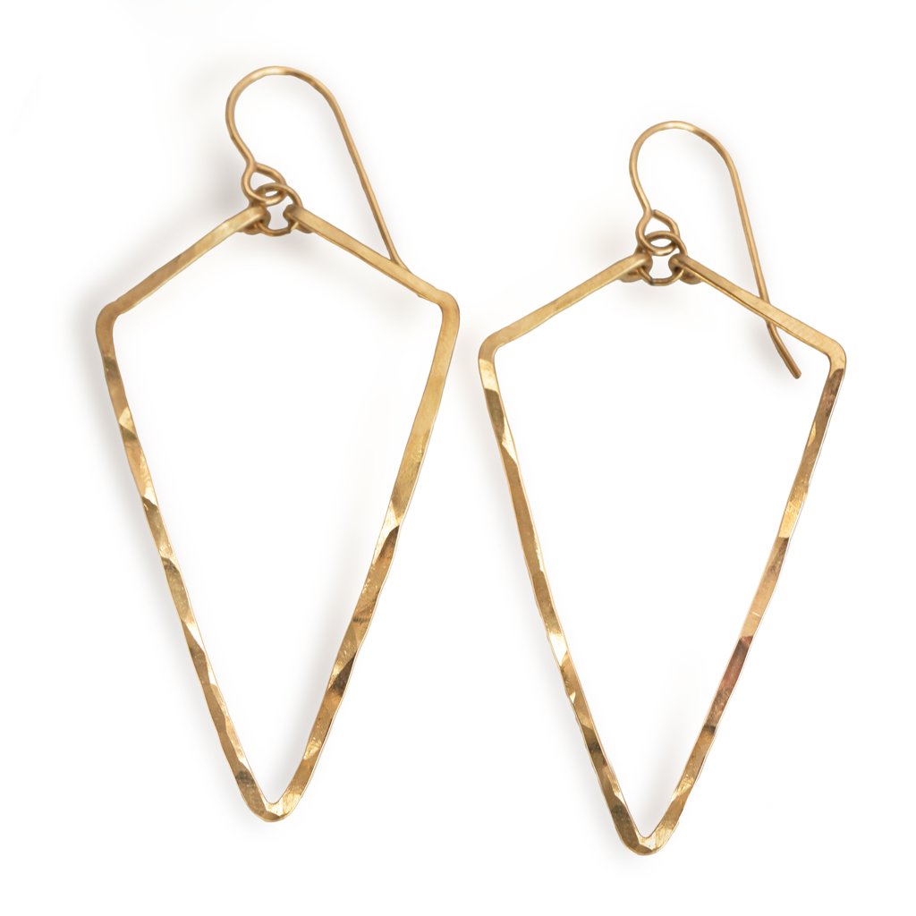 14k gold filled arrowhead hoop earrings on a white surface 