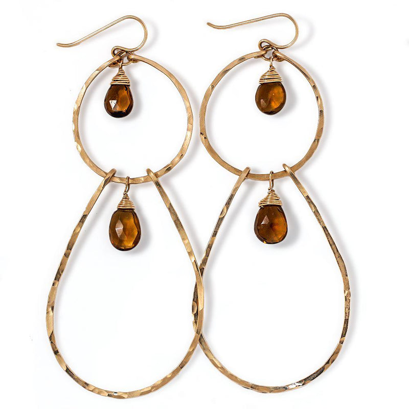 beer quartz double drop earrings large long gold earrings with beer quartz gemstones by delia langan jewelry