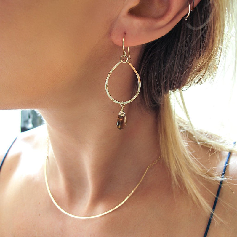 beer quartz and gold teardrop earrings by delia langan jewelry
