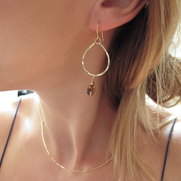 beer quartz and gold teardrop earrings by delia langan jewelry