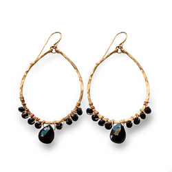 black spinel and gold earrings by delia langan jewelry