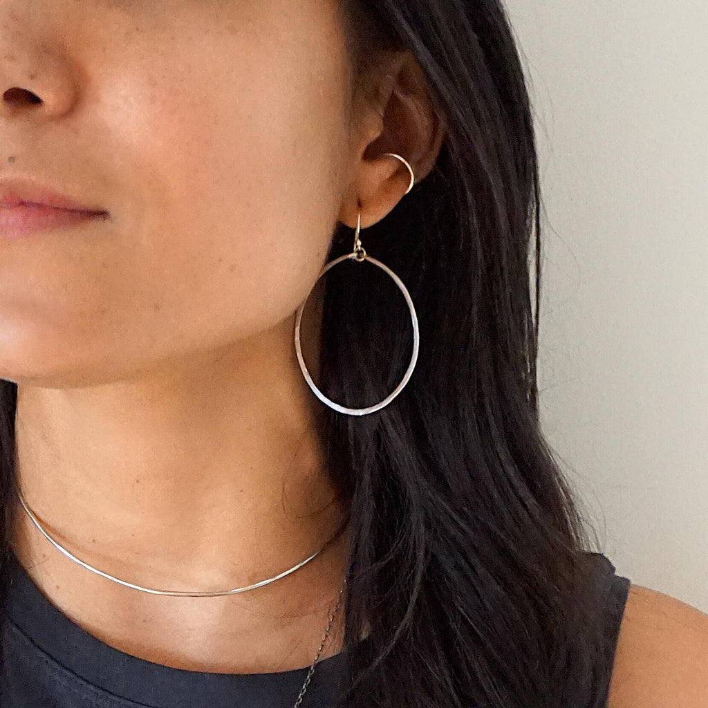 silver hoop earrings and silver cartilage hoop