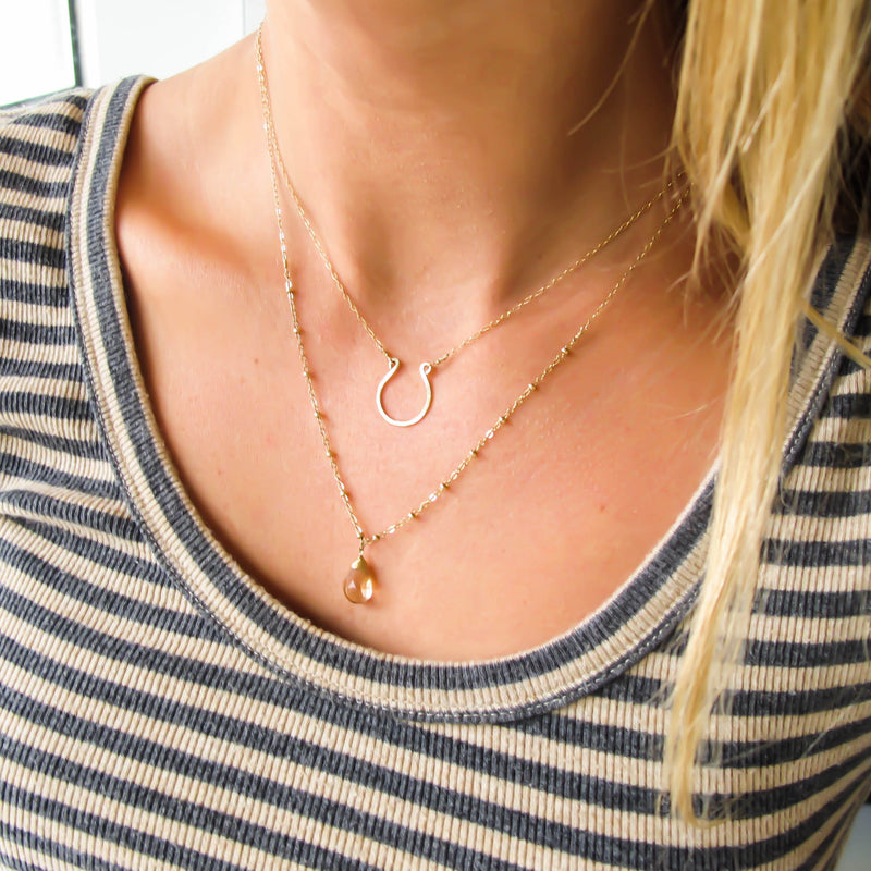 Large Seed Pearl Gold Horseshoe Necklace - The Antiquarian