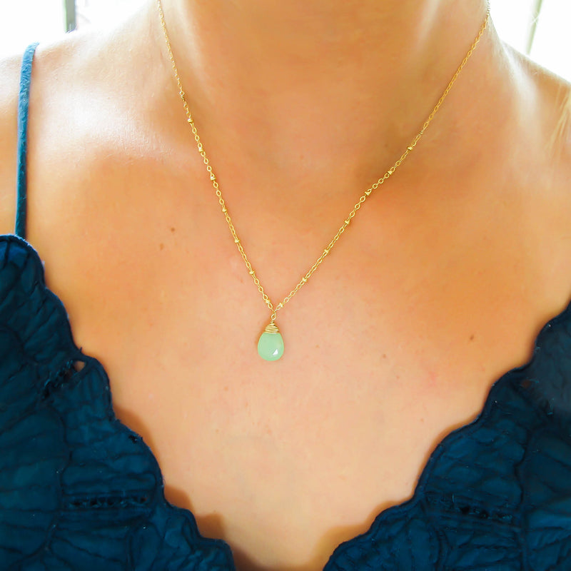 green chrysoprase pendant by delia langan jewelry