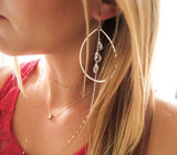 crystal quartz and sterling silver large hammered teardrop hoop earrings
