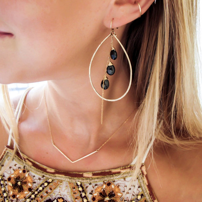 black spinel and gold earrings by delia langan jewelry
