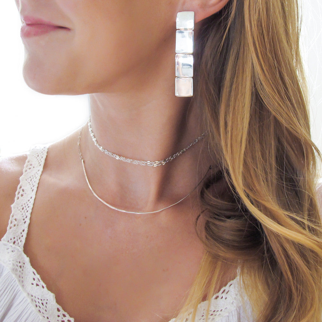 four square argentium silver geometric post earrings by delia langan jewelry