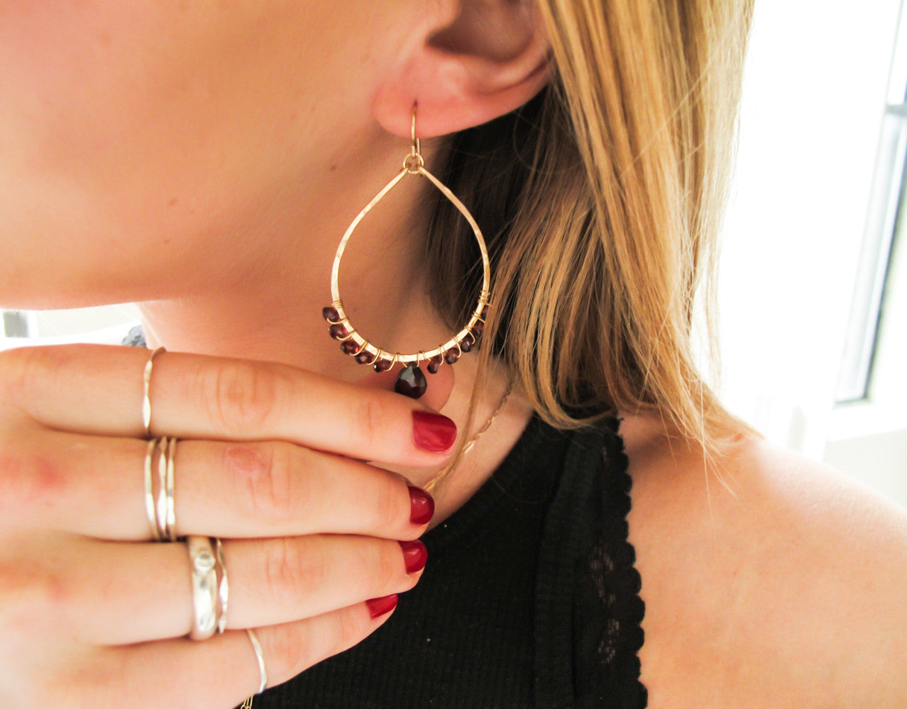 garnet and gold teardrop earrings