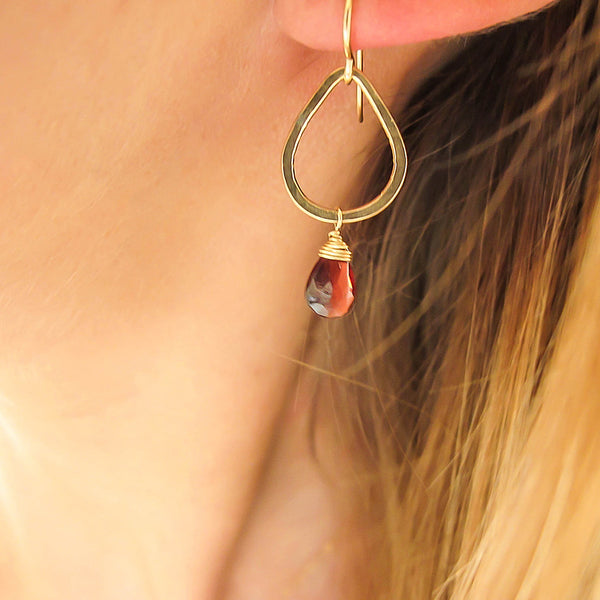 small garnet teardrop earrings