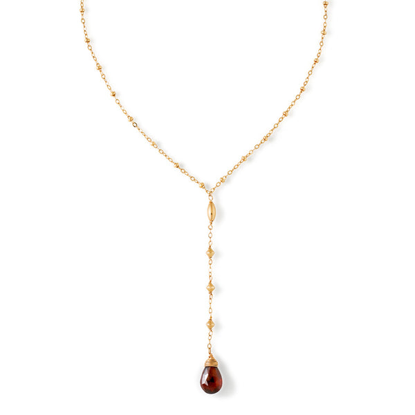 garnet and gold y shaped necklace