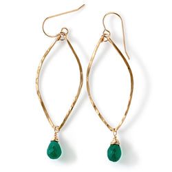 green onyx leaf shaped hoop earrings in gold by delia langan jewelry