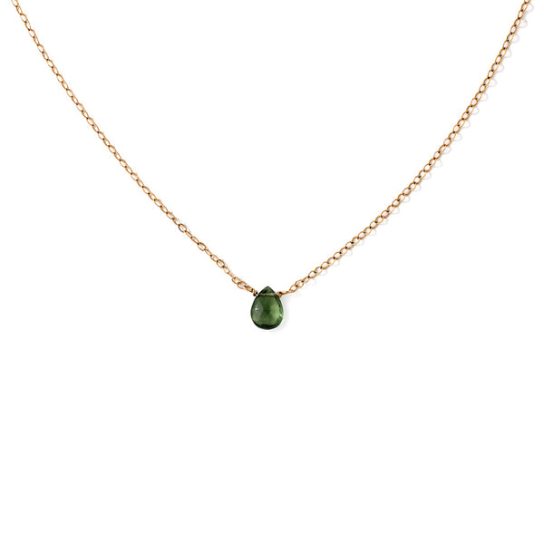 green gemstone necklace on gold chain by delia langan jewelry