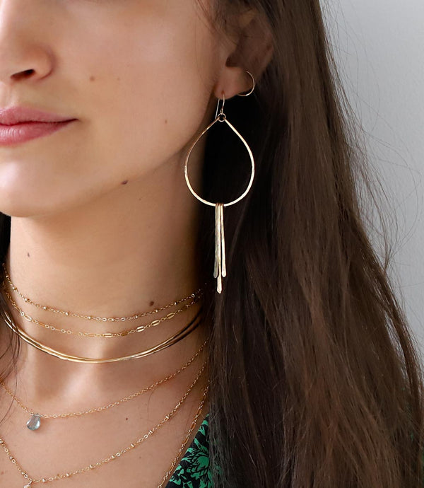 gold teardrop fringe earrings