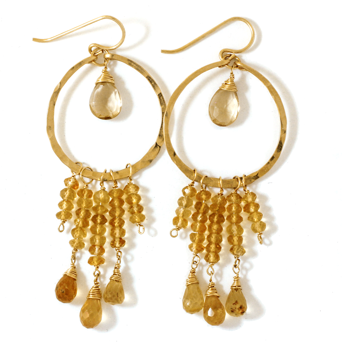 citrine hessonite and champagne quartz gold colored gemstone earrings