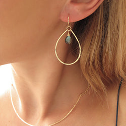 labradorite and hammered gold teardrop hoop earrings by delia langan jewelry