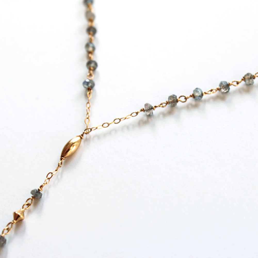 beaded labradorite and gold y necklace