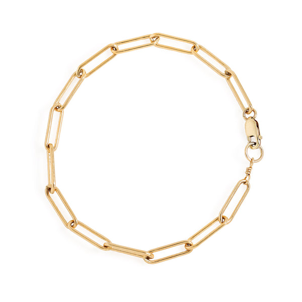 14k gold filled large link chain bracelet on white surface