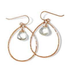 green amethyst and thin gold oval hoop earrings
