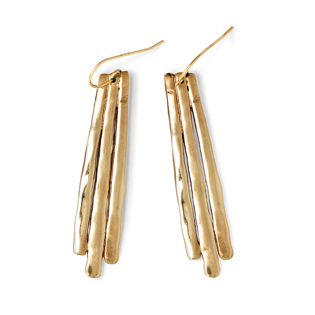 long fringe drop earrings on white background by delia langan jewelry
