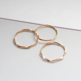 wavy and flat thin gold stacking rings