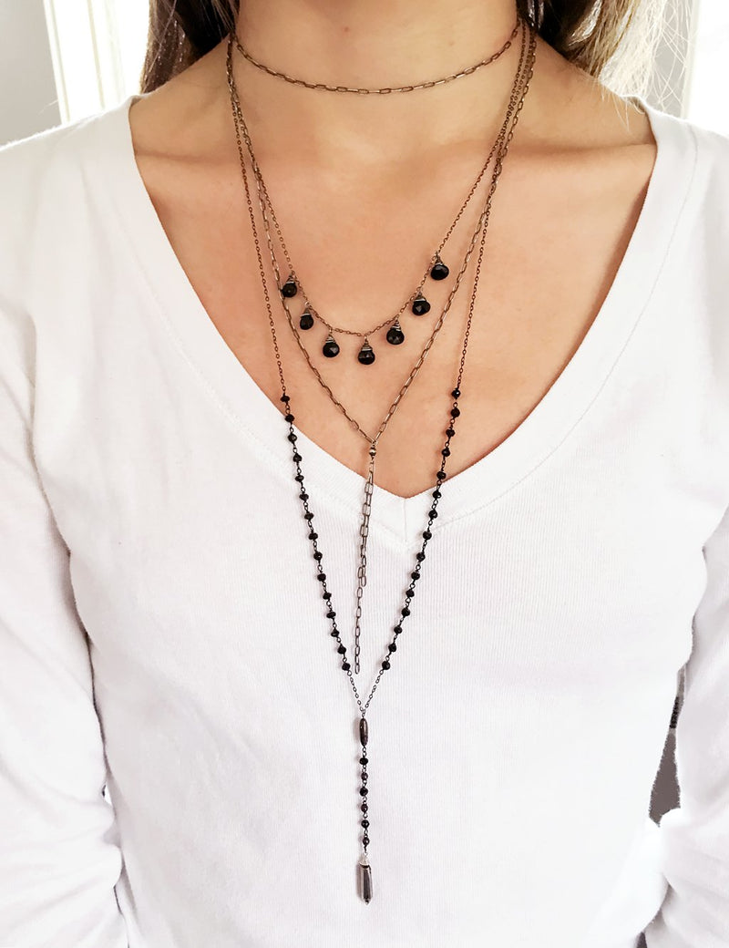 oxidized black layered neckalces by delia langan jewelry